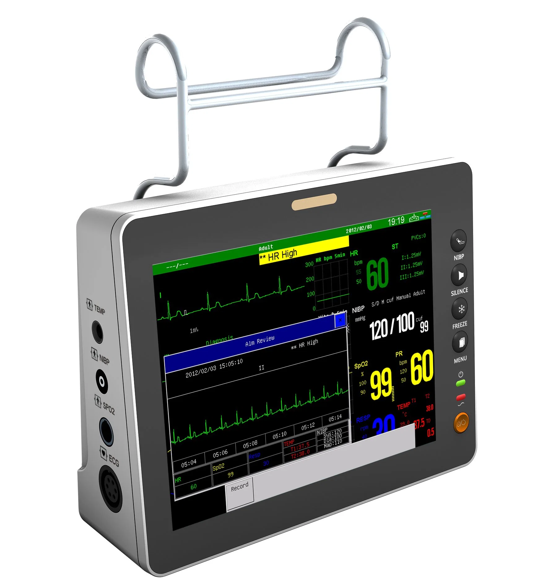 Moniteur de chevet portable médical multilingue six paramètres de la pression artérielle Moniteur patient