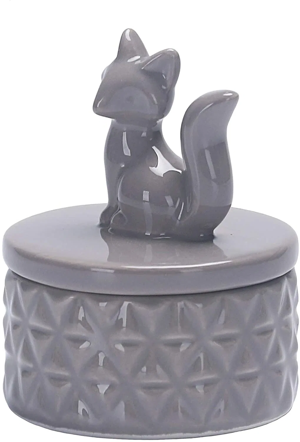 Grey Fox Ceramic Jewelry Case Trinket Ring Holder Case 2.6 Inch Diameter Wedding Anniversary Birthday for Bathroom Kithchen Night Stand