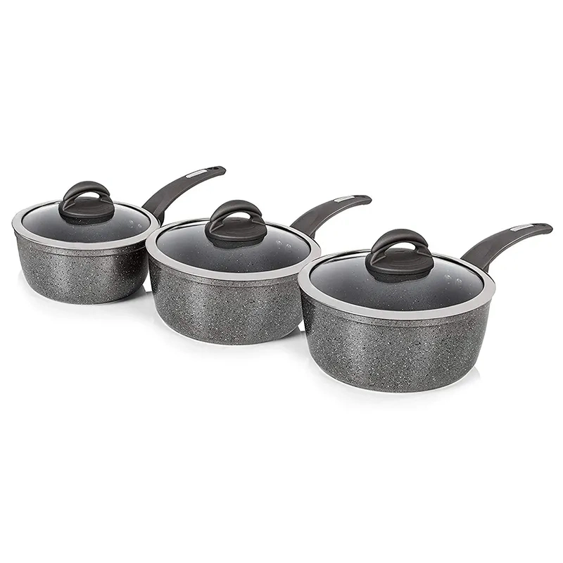 6PCS Aluminum Granite Cooking Pot Set with Glass Lid Non-Stick Cookware Saucepan with Stay-Cool Handle, Compatible for All Stove Top