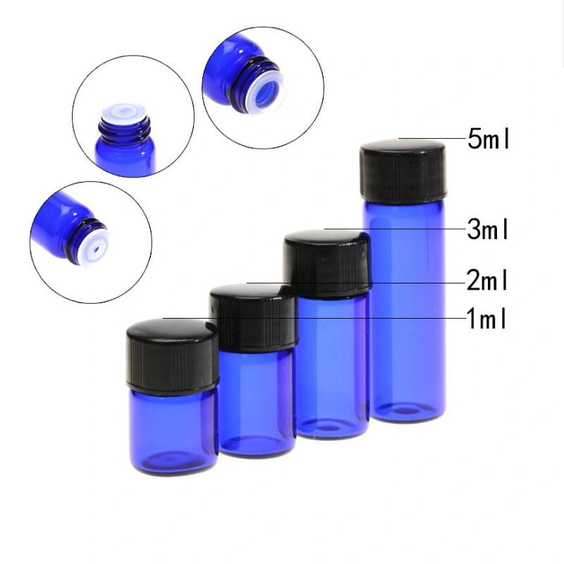 1 2 3 5ml Empty Clear Mini Glass Essential Oil Bottle 2cc Colbat Blue Samples Vials Orifice Reducercap Small Cosmetic Containers