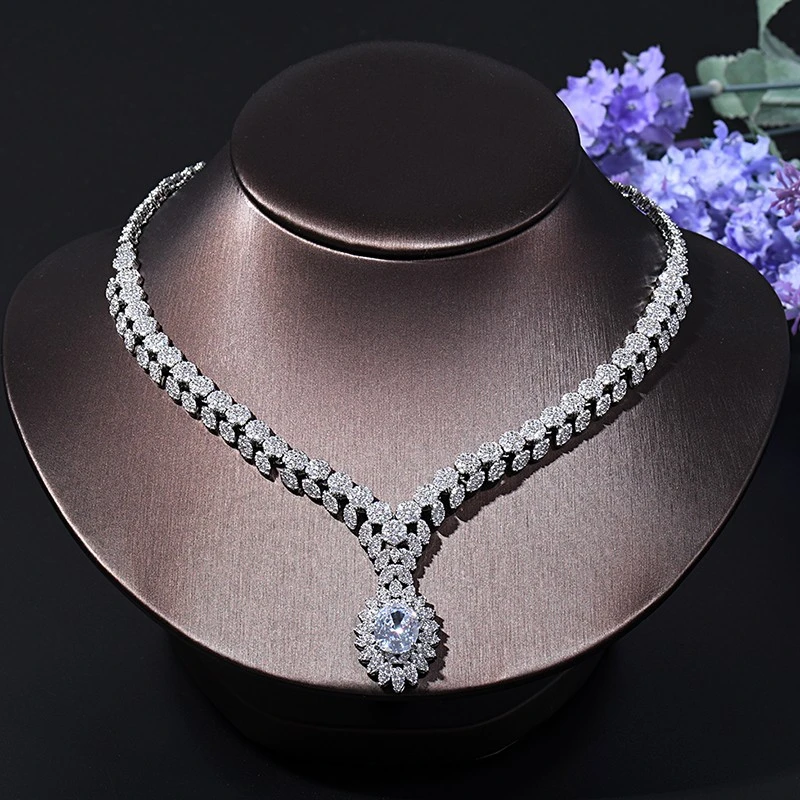 Formal, Bridesmaid, Wedding & Bridal Jewelry Necklace & Ring &Bracelet & Ring CZ Jewelry Set