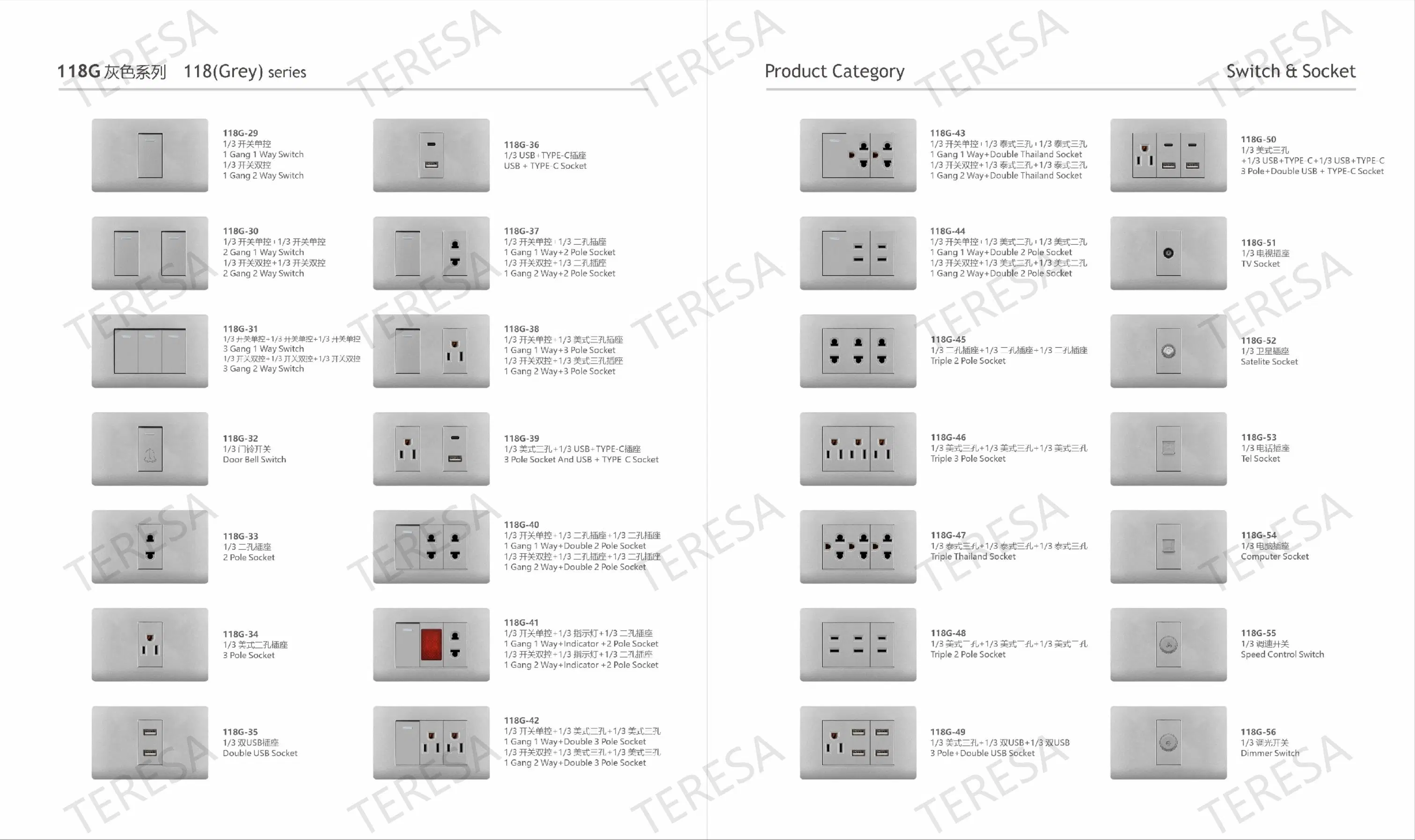 118*72 Tipo 220V-250V 10A Luz de pared eléctrica de panel de acero inoxidable Interruptor