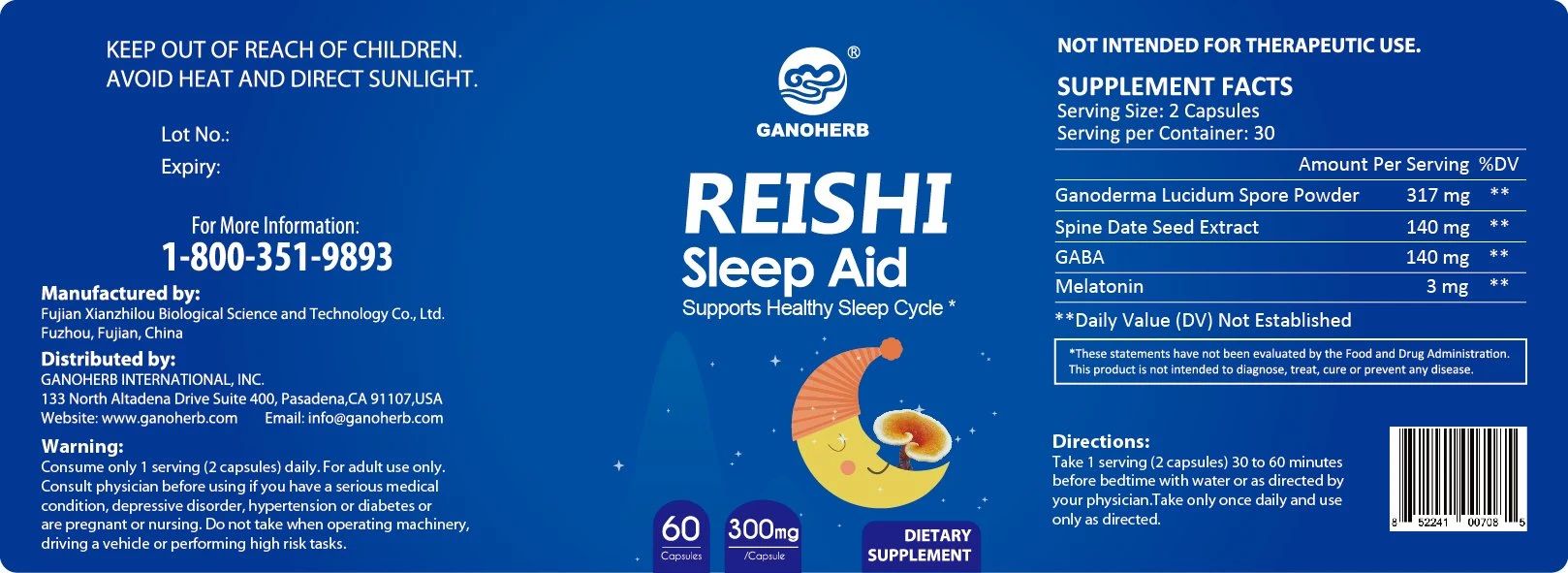 Herbal Supplement for Sleep Aid Reishi Mushroom Capsule