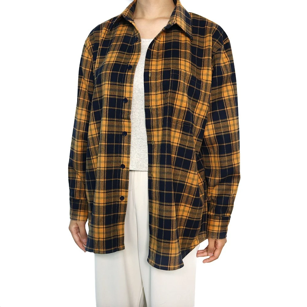 Simple Fashion Black and Yellow Plaid Shirt Made of Pure Cotton Fabric