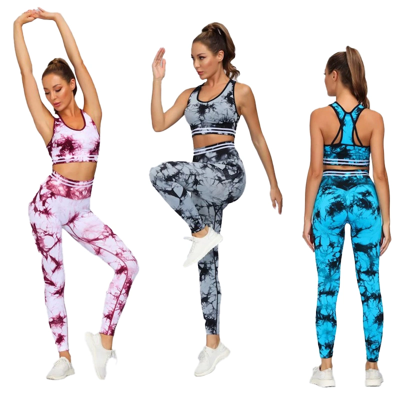 Ladies New Fashion Floral Workout Clothing Sets Seamless Tie-Die Sportswear for Women, Cute Gym Wear Yoga Bra and Leggings Tie-Dye Activewear Manufacturer