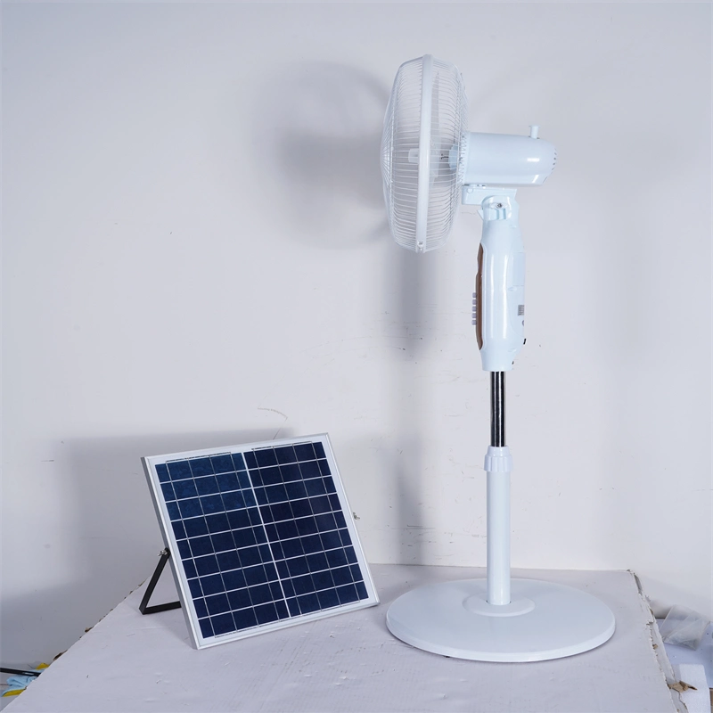 Innovative New Technology Fan with Ternary Lithium Battery Solar Panel Floor Room Cooling Fans, White Competitive Price Lownoise Green House Air Fan