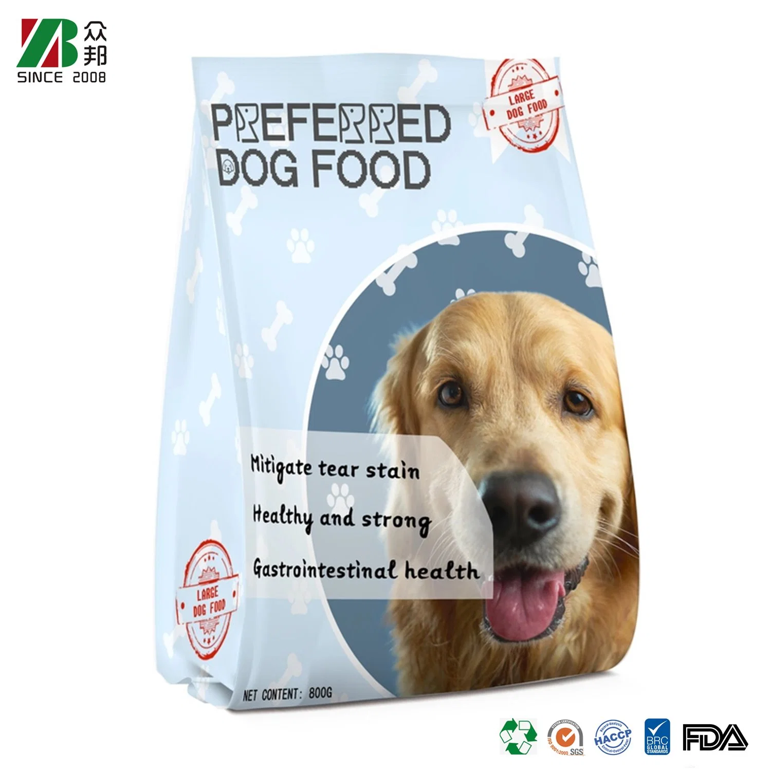 Sac d'emballage en plastique pour friandises pour chiens, litière pour chats, graines pour oiseaux et nourriture pour lapins en vente chaude.