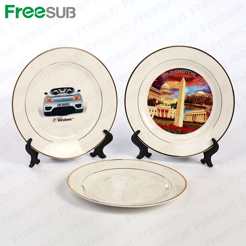 Freesub 8" Double Golden Rim Sublimation Blank Ceramic Plate (CY10B)