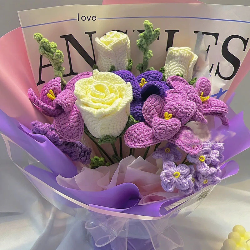 Hand-Woven Simulation Flower Bouquet Tulip Finished Immortal Flowers DIY Wool Creative Flowers