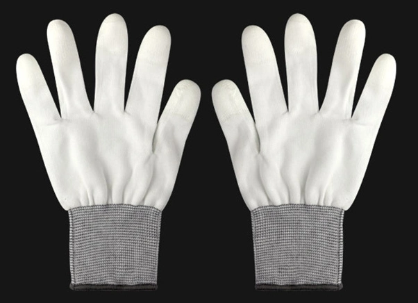 White Nylon Labor Protection Non-Slip PU Finger Top Coated Gloves