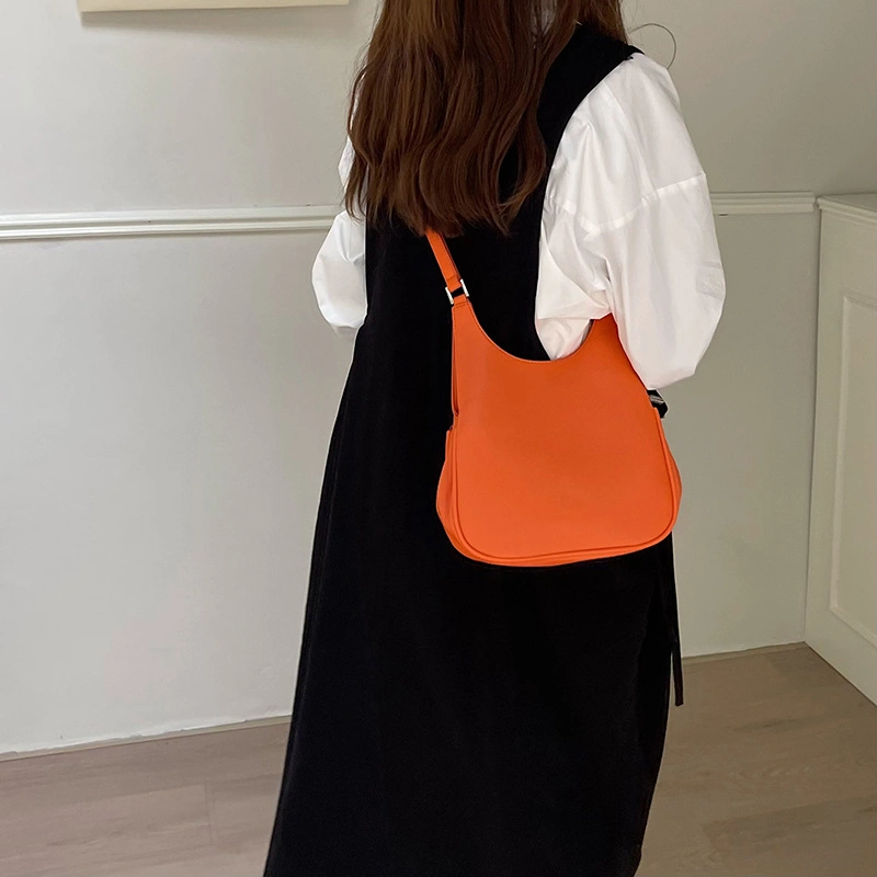 South Korea Summer New Female Bag Lychee Grain Orange Crescent Bag Oblique Straddle Bag Ins Fashion Leisure Commuter Shoulder Bag