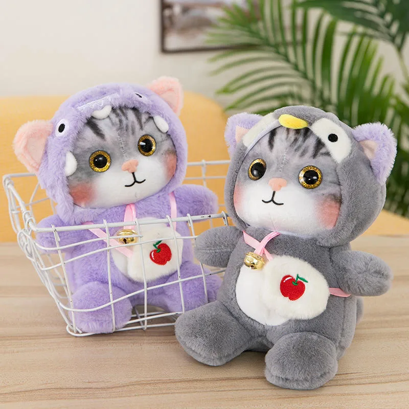 Fashion Design 25cm 30cm Plush Big Eyed Cat Toys Simulation Kids Plush Stuffed Doll Backpack Cat with Cute Plush Backpack