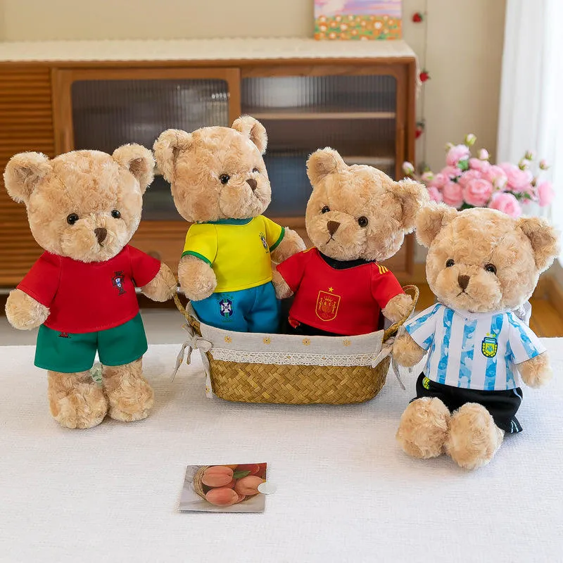 Новый 2023-Word Cup Cute Футбол Teddy Bear с манжетой Подарки для животных Toyss