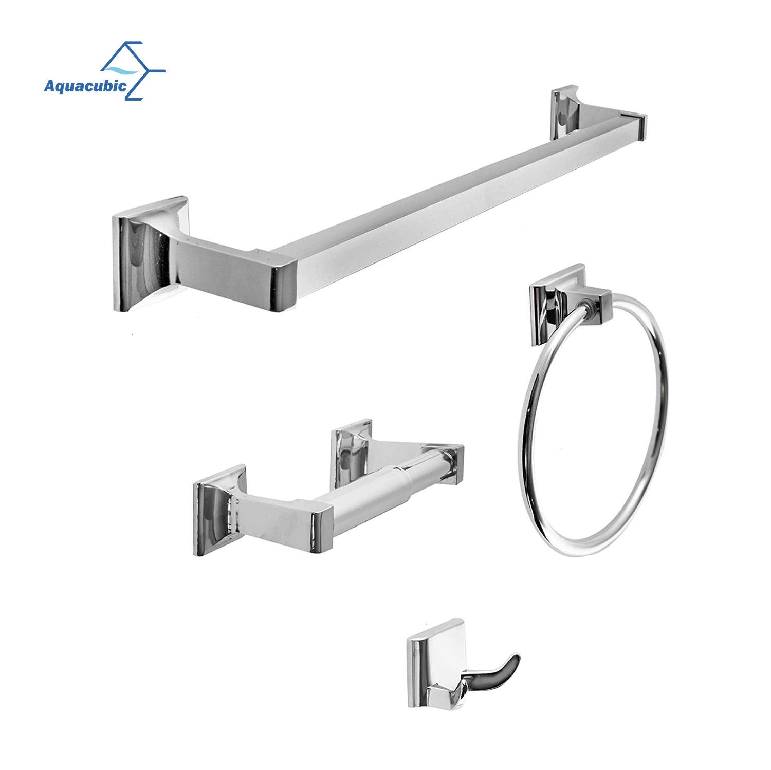 Aquacubic Bathroom Fittings Mirror Polished 5 Pieces Bathroom Accessories Set Toilet Paper Holder Towel Hanger