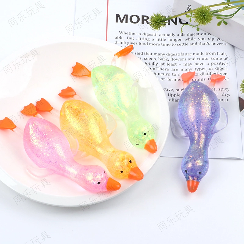 Shinning Colorful Glitter Filled Colorful Lucky Duck Novelty Fidget Toy