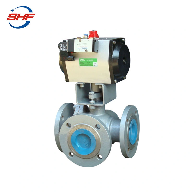 Shf Stainless Steel CF8 CF8m Pneumatic Three Way Ball Valve with Gear Operation