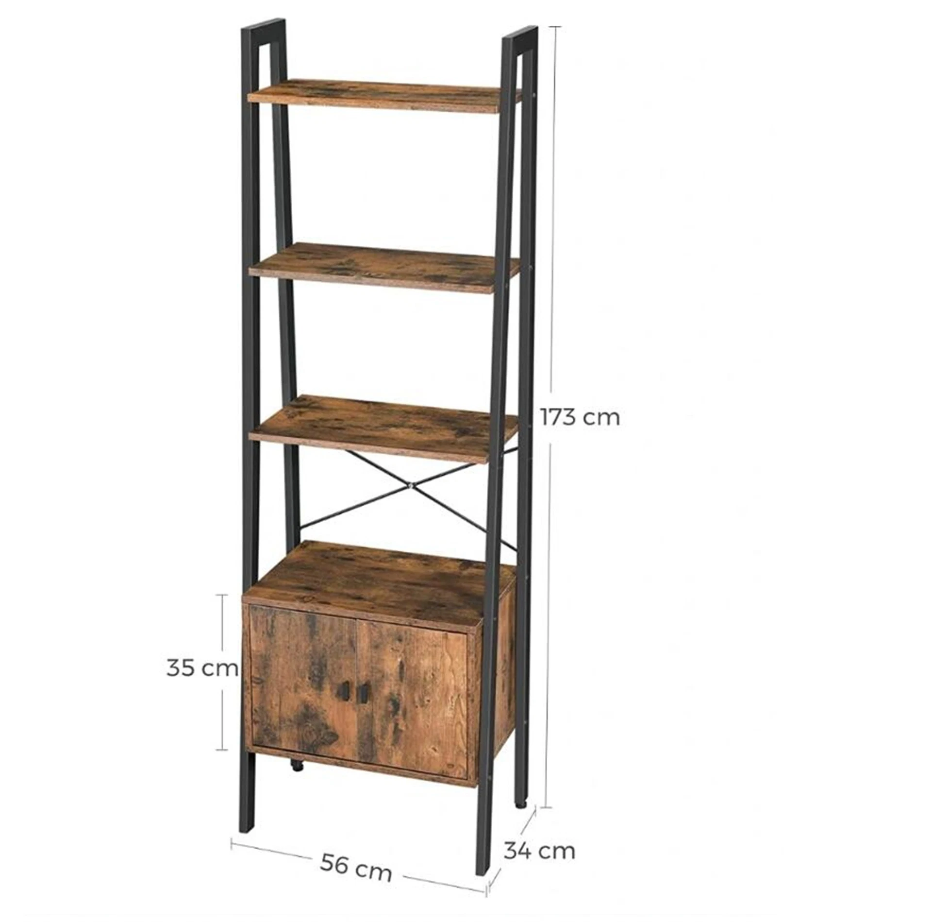 4 Shelves Sturdy Iron Frame Bedroom Office Industrial Design Bookcase with Cupboard