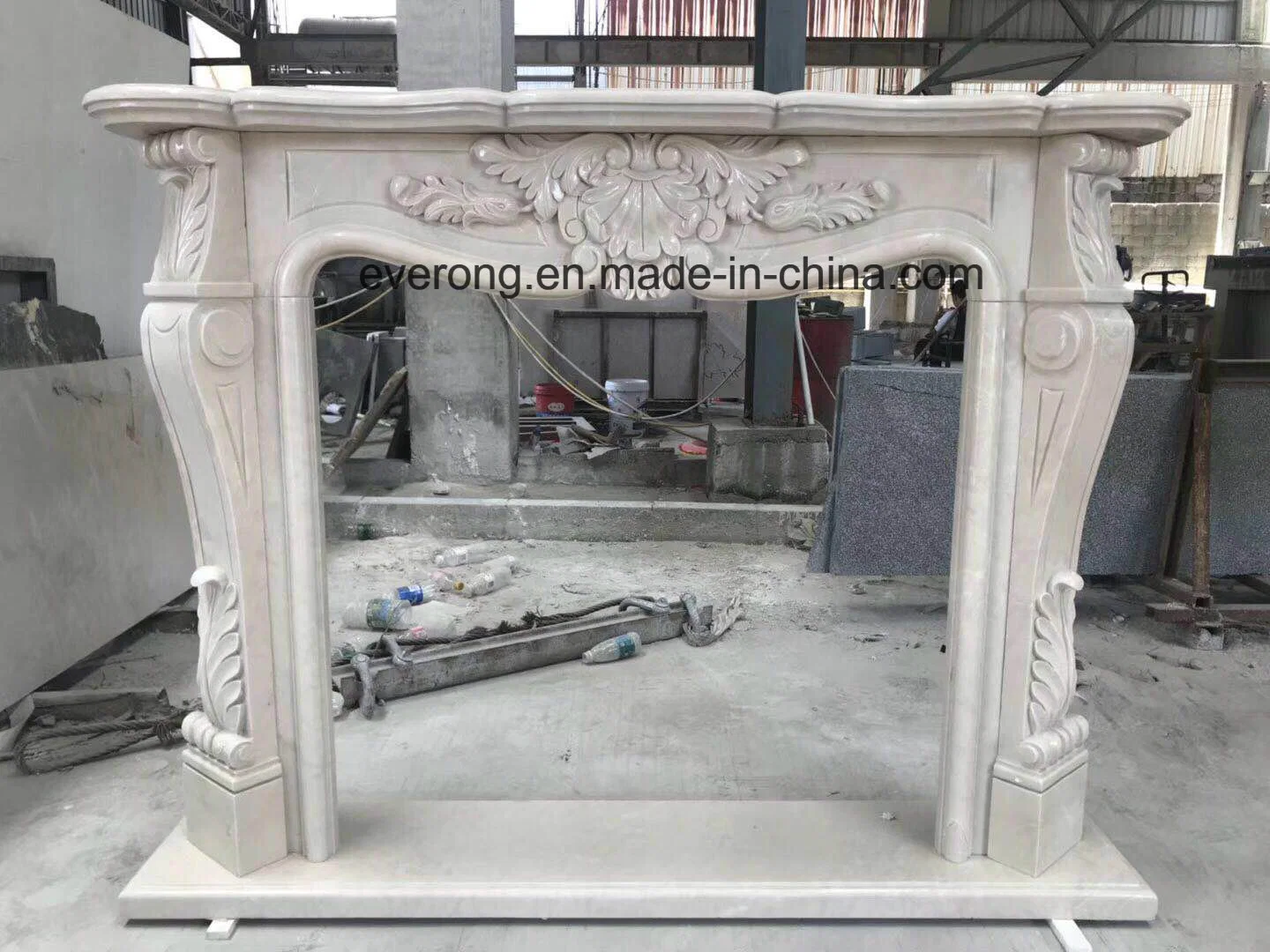 White&Grey Marble Carving Fireplace for House/Villa Living Room Decoration