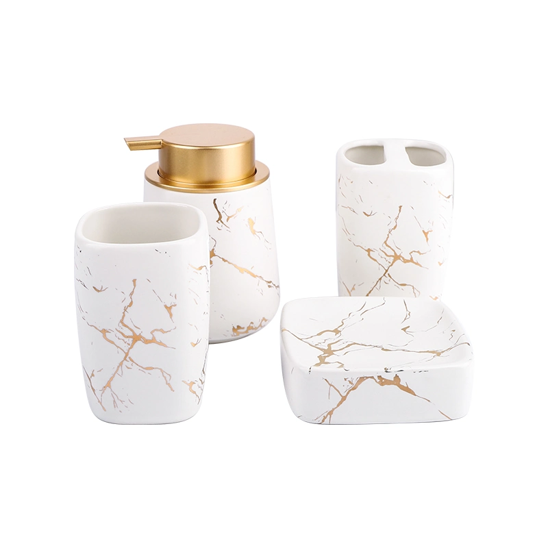 Bathroom Set Bathroom Accessories Set Marbling Design Ceramic Bathroom Set Ceramic Cup Dispenser Soap Plate Tray Toothbrush Holder Lotion Bottle 5PCS Set