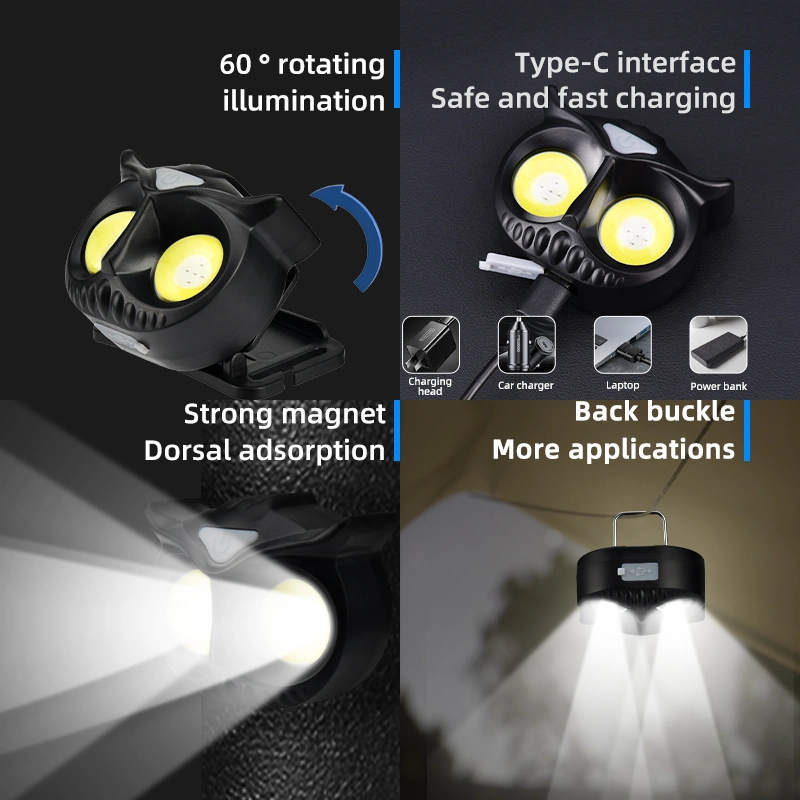 Portable Rotating Hunting Lights Magnet Flashlight Type-C Rechargeable COB LED Headlight Headlamp