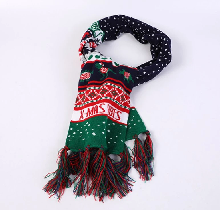 Custom Colorful Apparel Thick Winter Warm Jacquard Lady Fashion Long Knitted Scarves