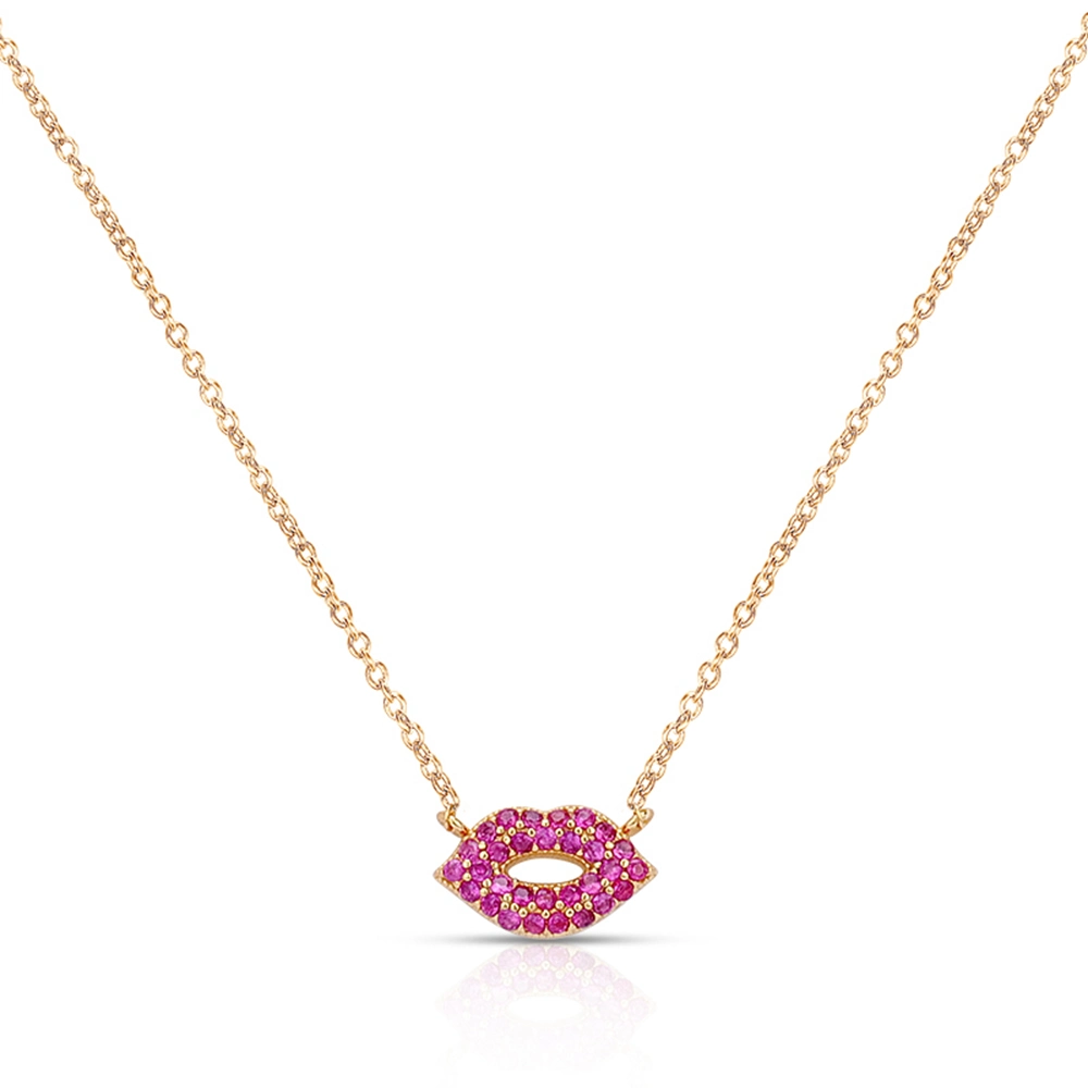 Joacii Fine Jewelry 925 Sterling Silver 18K Gold Plated Zircon Kisses Red Kiss Lips Shape Pendant Necklace