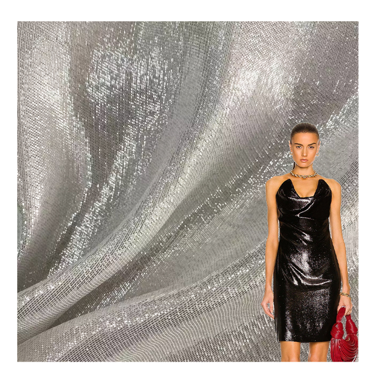 New Design Fashion Woven Breathable Shiny Silk Fabric 100% Silk Lurex Soft Silk Chiffon Silver Metallic Fabric