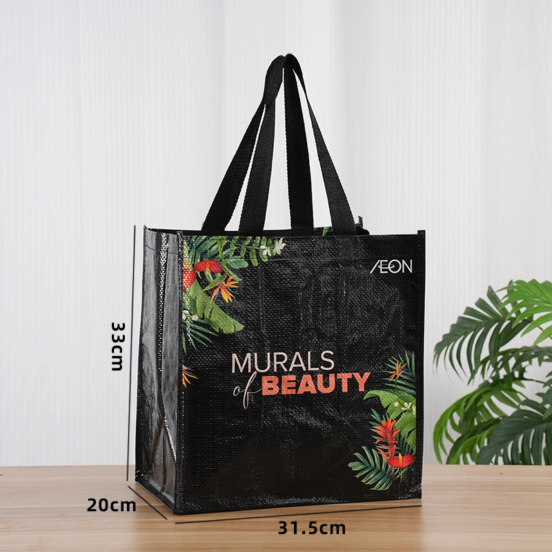 Customized Fashion Manufacture Portable Black PP Woven Storage Luggage Packaging Large Capacity Travel Moving Tote Shopping Bag