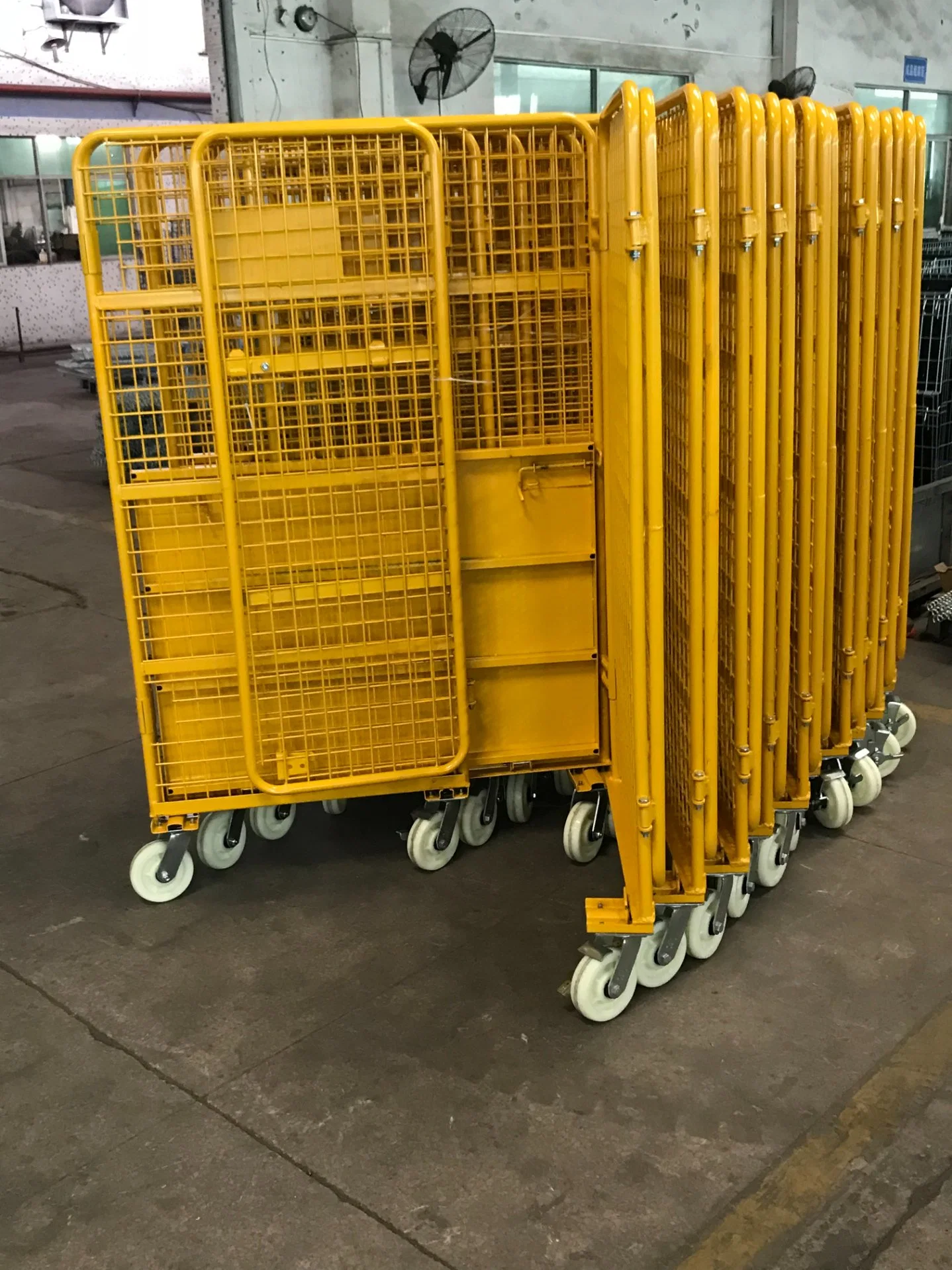 Security Roll Cage Steel Wire Mesh Trolley Cage Steel Trolley with Door, Roll Storage Cage