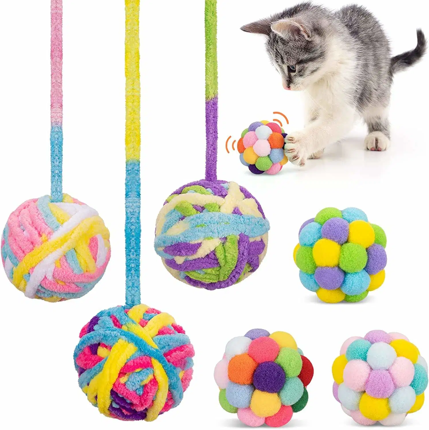 2023 New Cat Toy Ball Colorful Woolen Cat Teasing Chew Toy