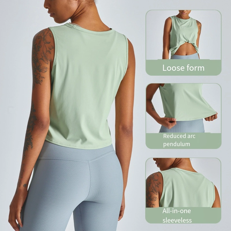 Nueva camiseta sin mangas de cuello redondo Camiseta de Gimnasia Deportes de la Mujer desnuda comienzo flojo y versátil Simple Traje de Yoga Yoga el desgaste