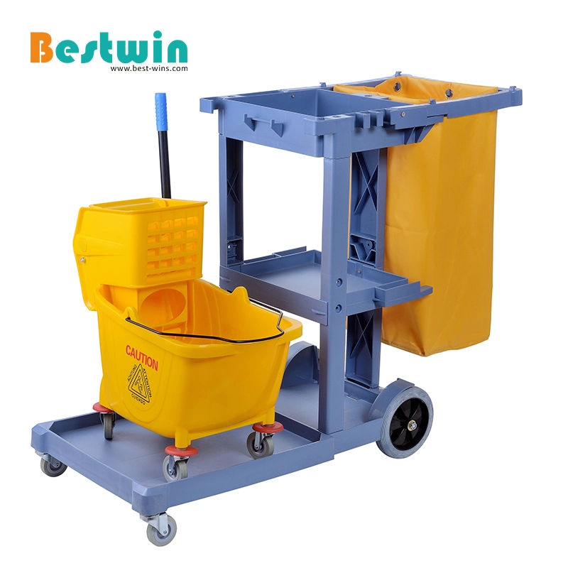 Plastic Commercial Janitorial Cart Housekeeping Cleaning Trolley