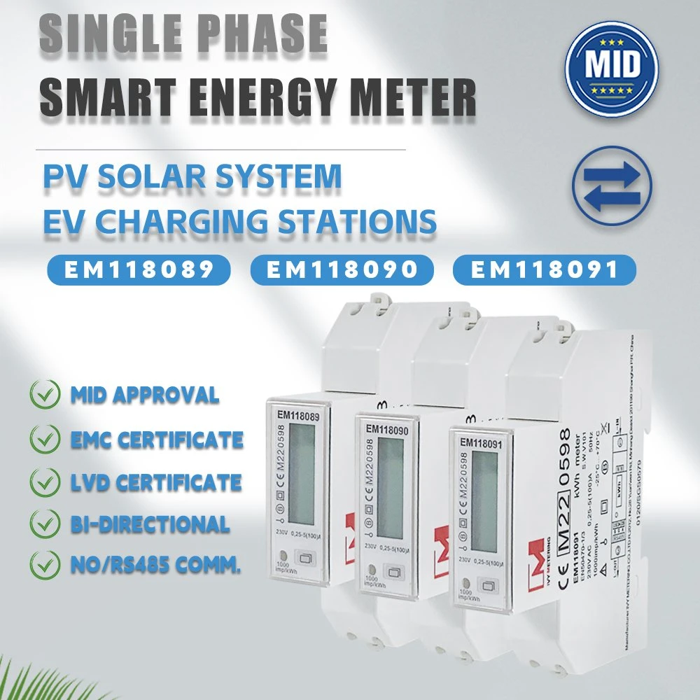 RS485 Single Phase DIN Rail Energy Meter LCD Display with MID Certified