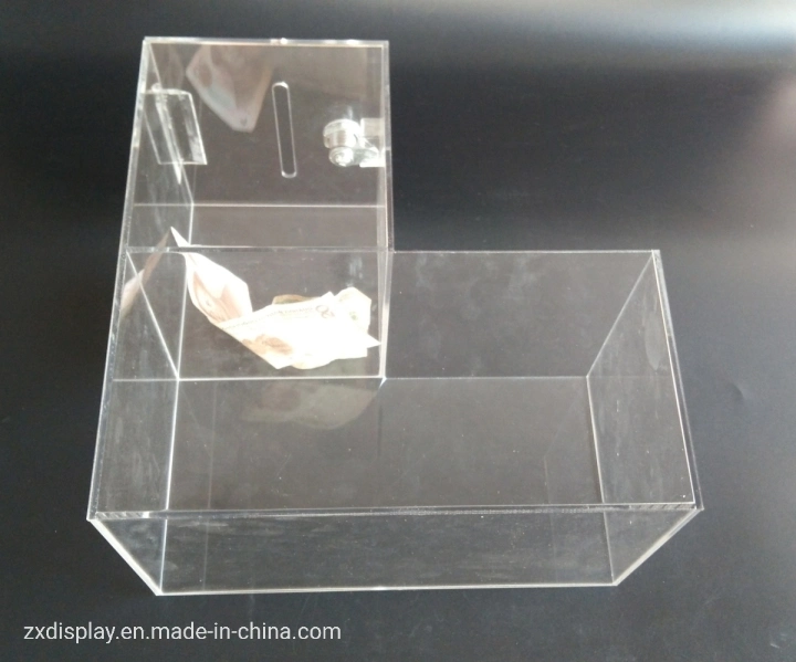 Clear Acrylic Charity Money Donation Box with Lock for Children School