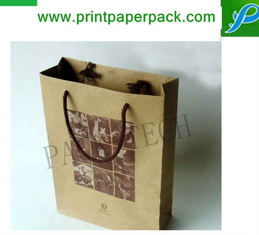 Eco-Friendly Brown Craft Paper Cotton Handle Beverage Packaging Bag