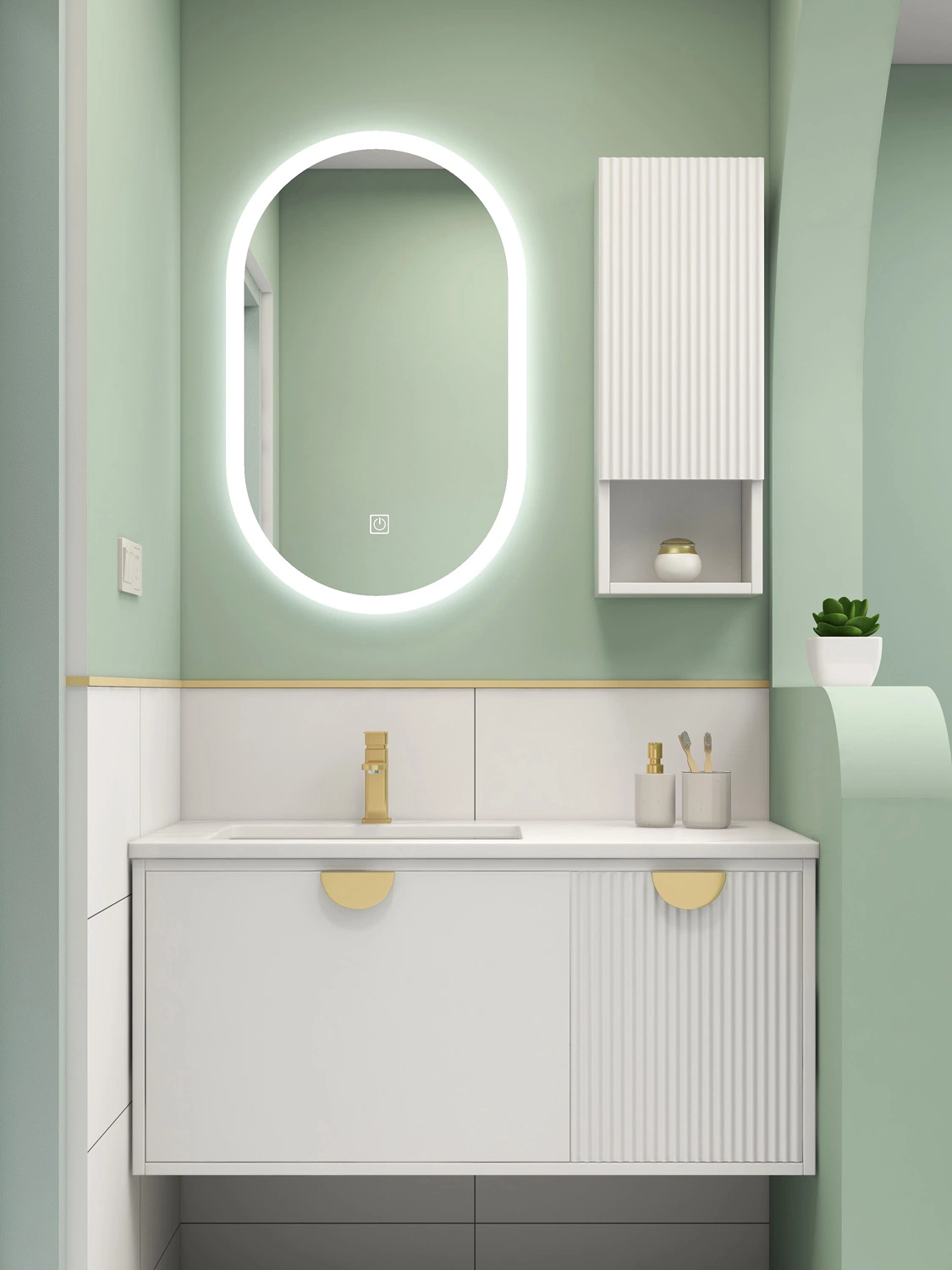 Sales Promotion High quality/High cost performance Solid Wood Bathroom Cabinet Made in China Modern White Mirror Cabinet Vanity Sets