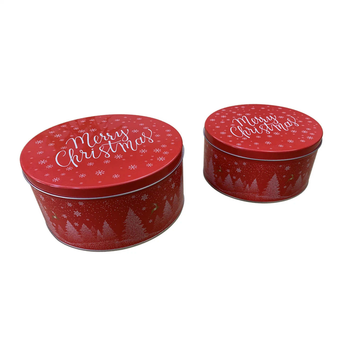 Christmas Metal Gift Box Popular Round Candy Tin Can Red Set