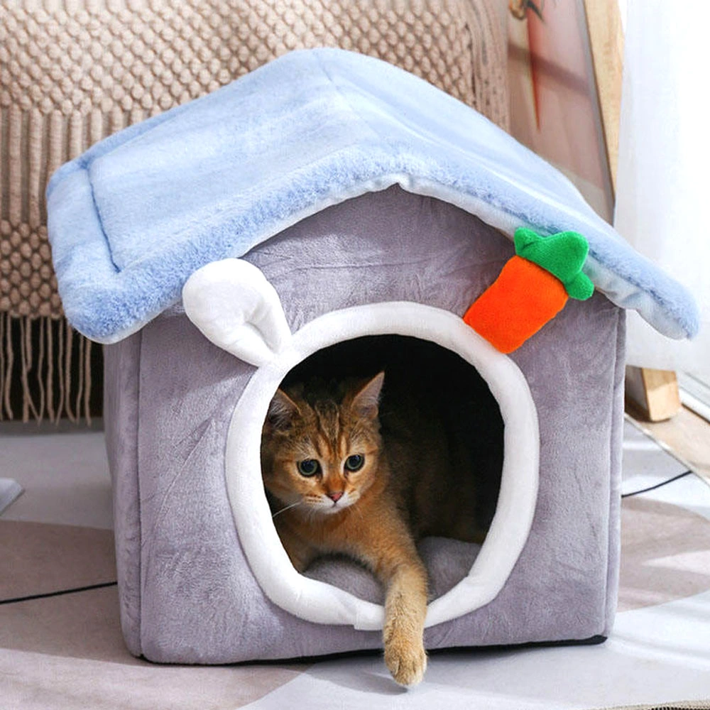 Amazonas Venta de camas calientes mascotas invierno cómoda de algodón estilo de dibujos animados de la Casa gato mascota perro gato cama nido de algodón