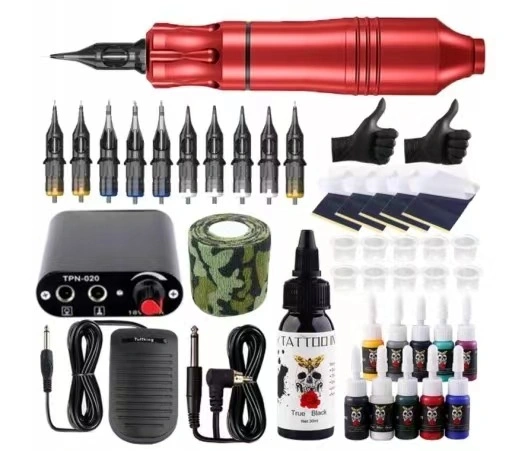 Tattoo Kit Professional Machine Supply Tattoo Rotary Ink Pen Set Aurora Mini LCD Power Supply 5PC Cartridges Needle for Body Art