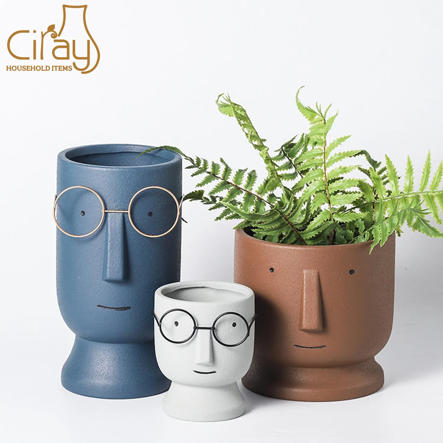 Nordic Cute Cartoon Glazed Ceramic Planters Face Pots