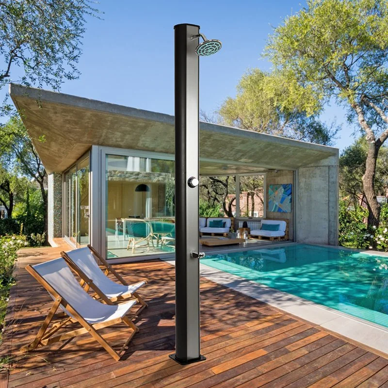 Matrix Ss0915 New Arrival Aldi Super Outdoor Courtyard Garden Pool Aluminum Black Edition Solar Power Energy Shower with Tray Be