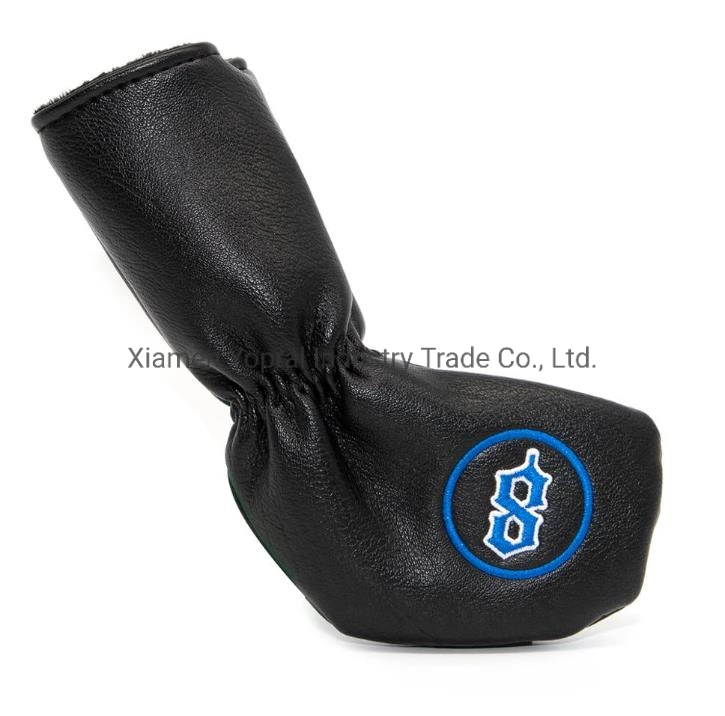 Factory Price Embroidery Logo Black Premium PU Leather Headcovers Golf Club Iron Head Cover