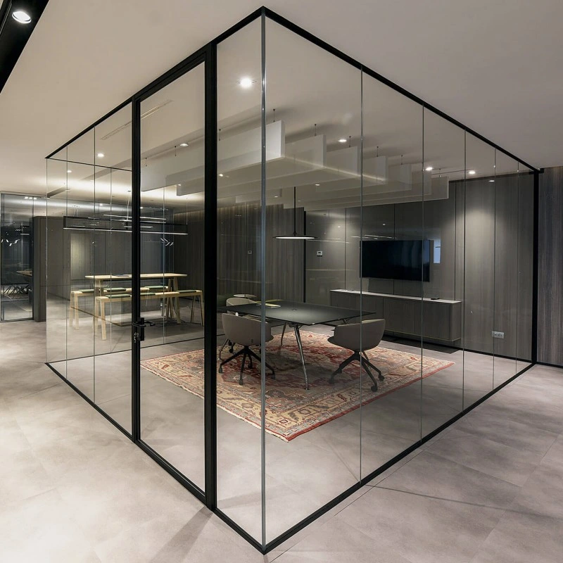 Interior Acoustic Single Glazed Aluminum and Frameless Glass Partition