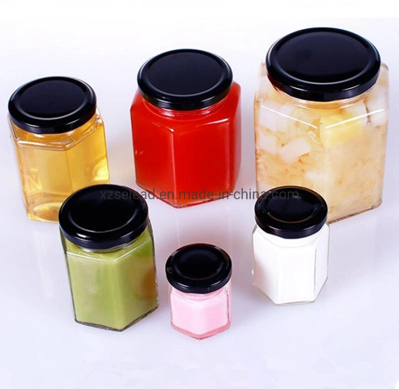 Conteneur de stockage des aliments à six pans de miel 100 ml en verre Jar 180ml 280ml 380 ml 730ml