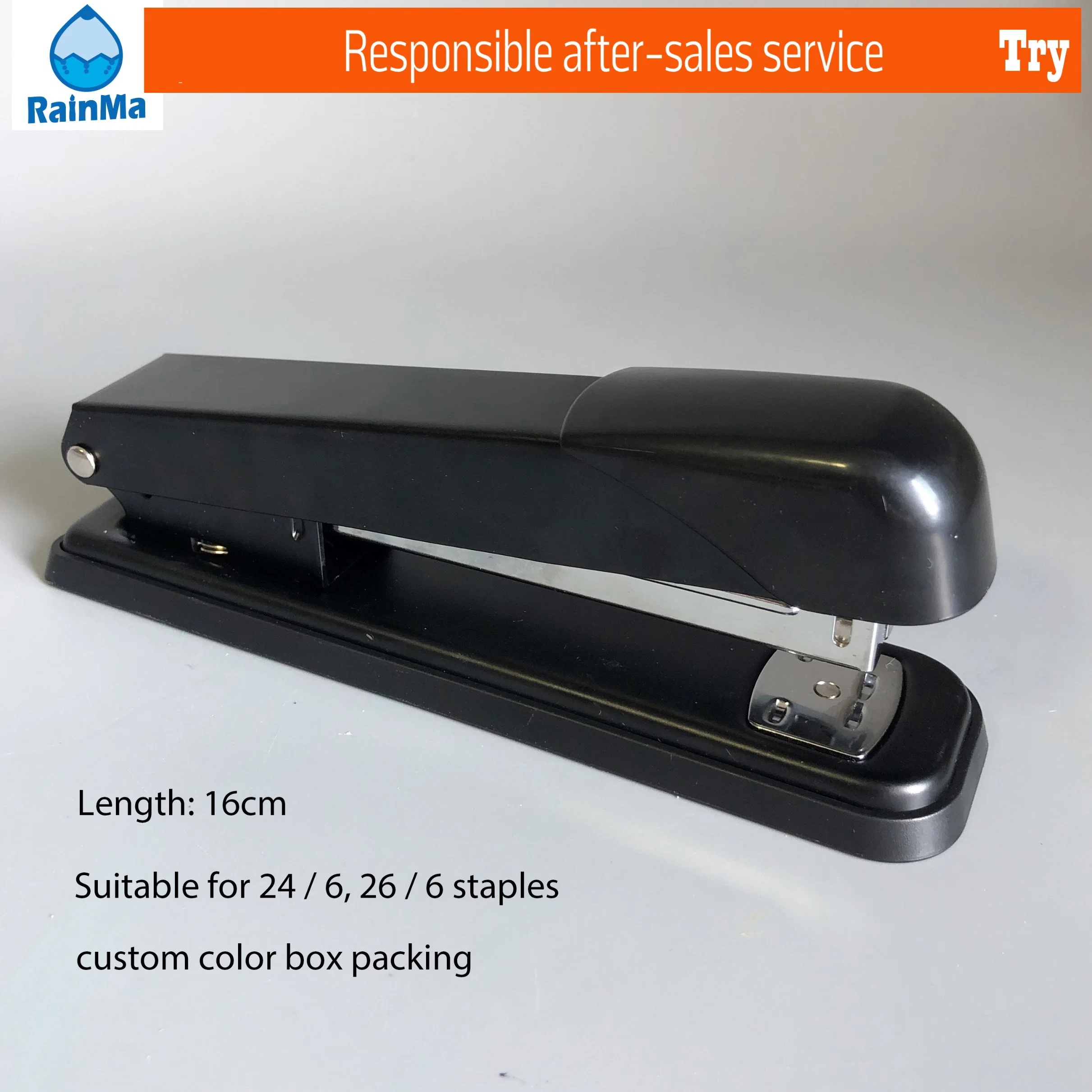 16cm Black Office Stapler for 24/6, 26/6 Staples with Custom Color Box