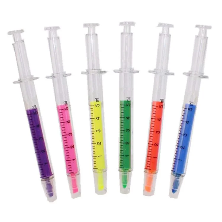 Big Tip Syringe Shaped Highlighter Pen Injection Transparent Markers Pen