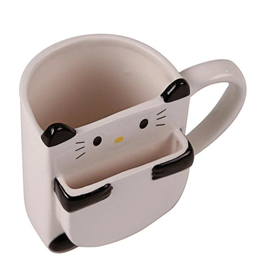 Ceramic Coffee Mug Hands Paint Cat Biscuit Pocket Mug Porcelain Juice Cup