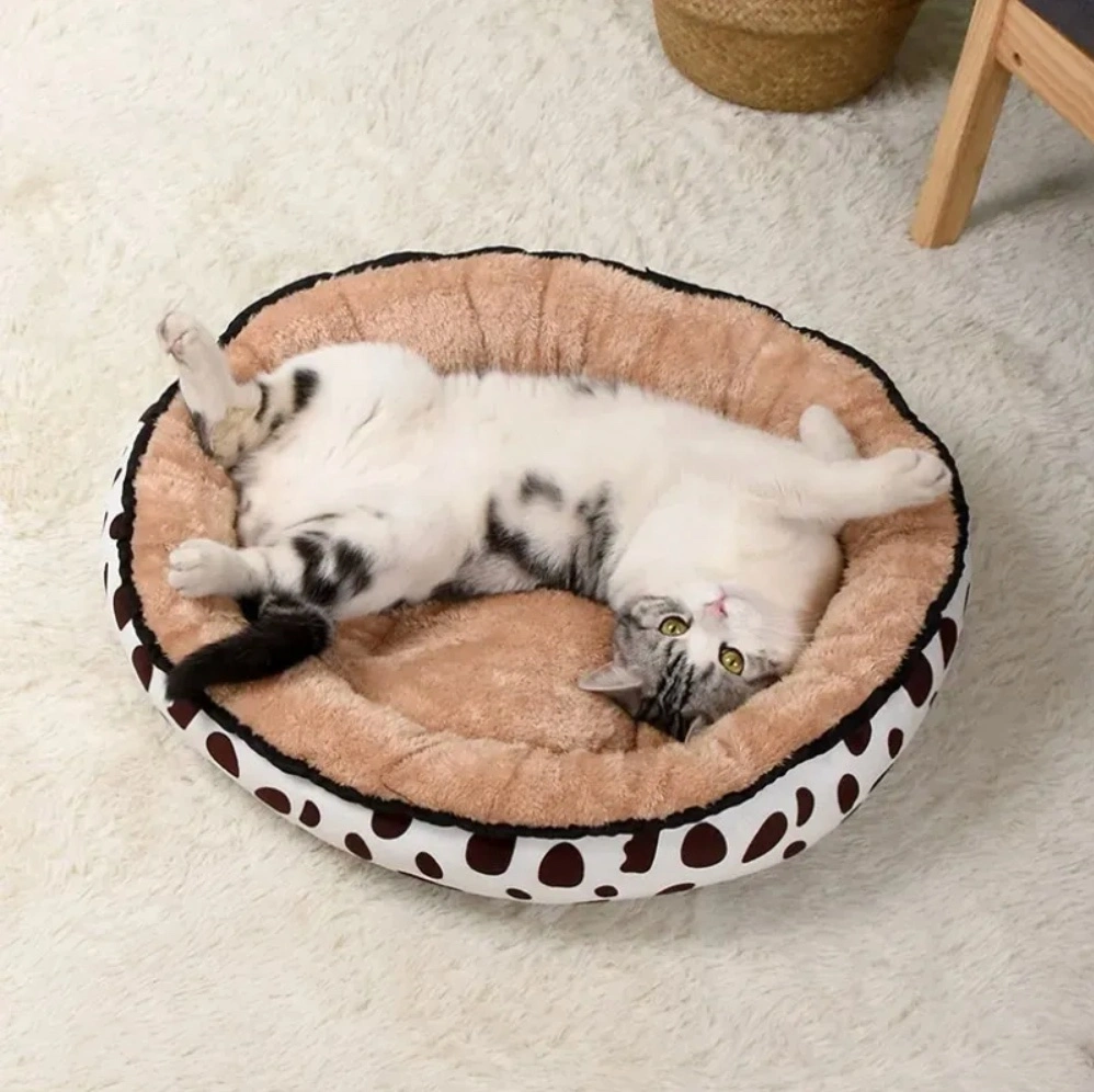 Washable Round Soft Plush Kennel Cat House Spotted Sofa Pet Bed for Small Medium Dog Cat