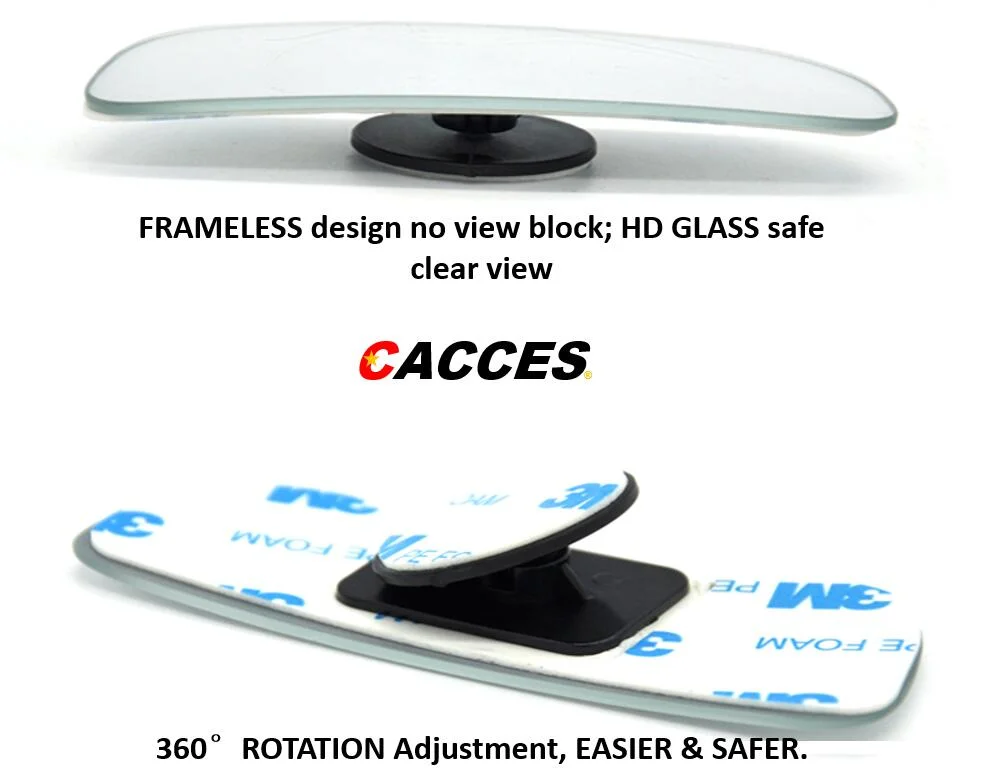 Cacces Rectangle Blind Spot Mirror 360 Degree HD Glass & ABS Housing Convex Wide Angle Rearview Mirror for Universal Car Fit (Pack of 2) Frameless No View Block