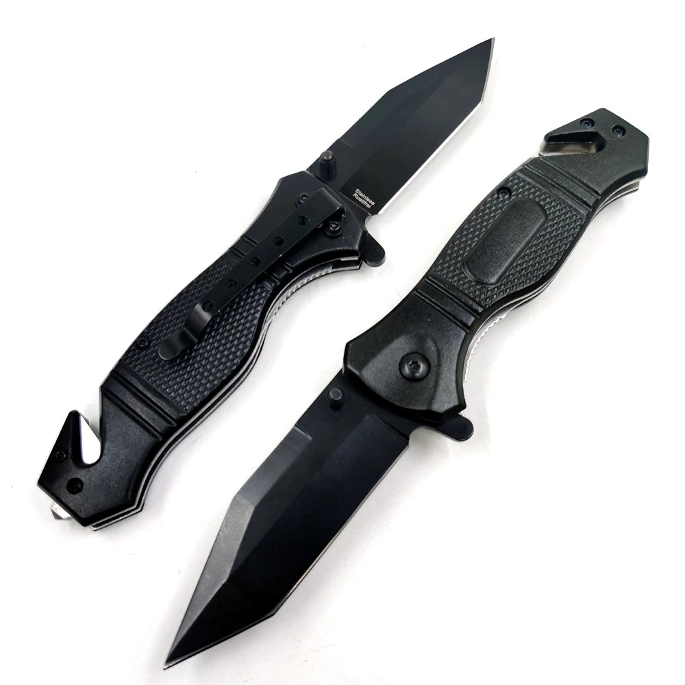 Pk-R115BK noir lame Tanto Pompier classique Outdoor Camping Couteau de poche de pliage d'EDC de sauvetage